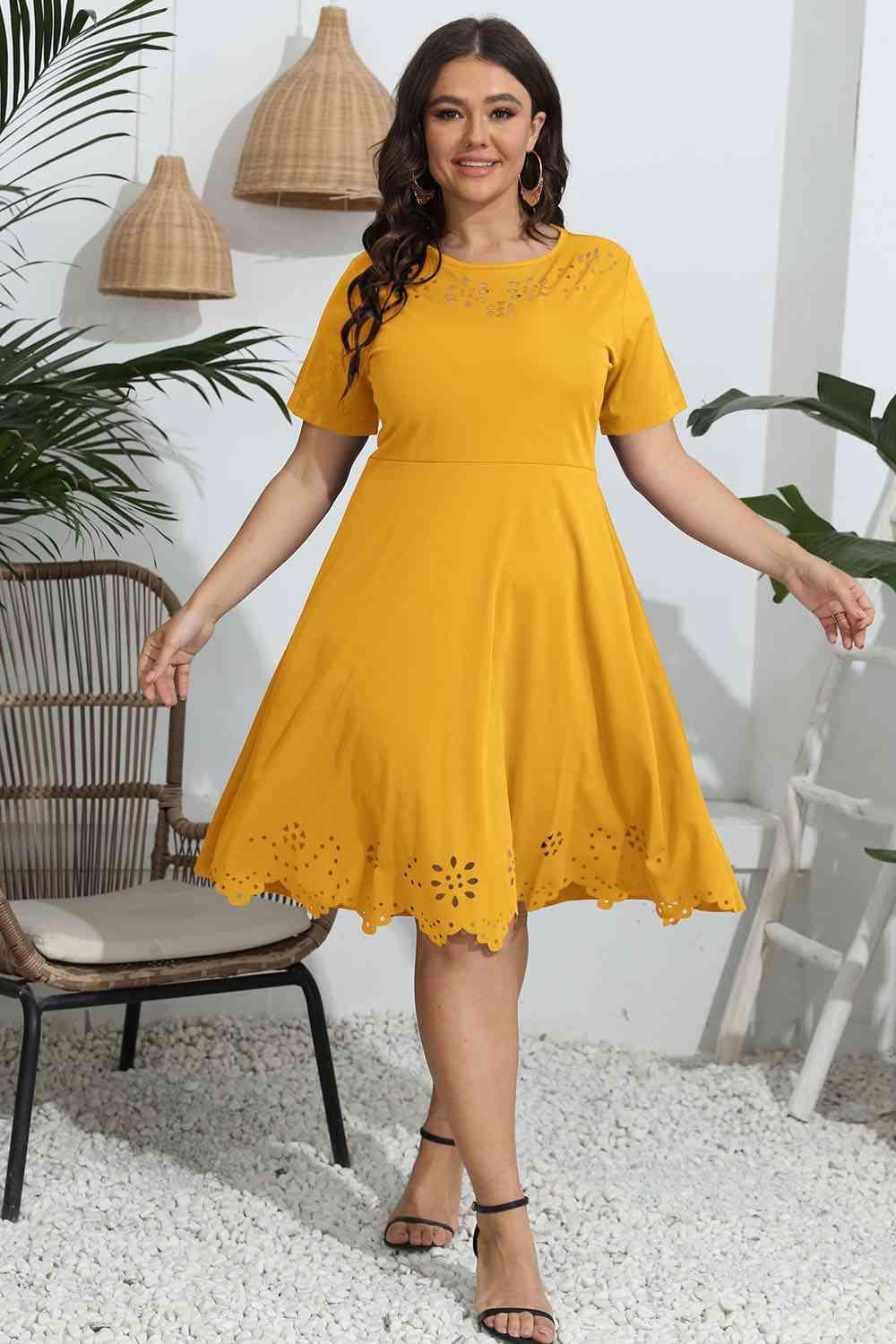 Openwork Accent Plus Size Short Sleeve Dress - MXSTUDIO.COM