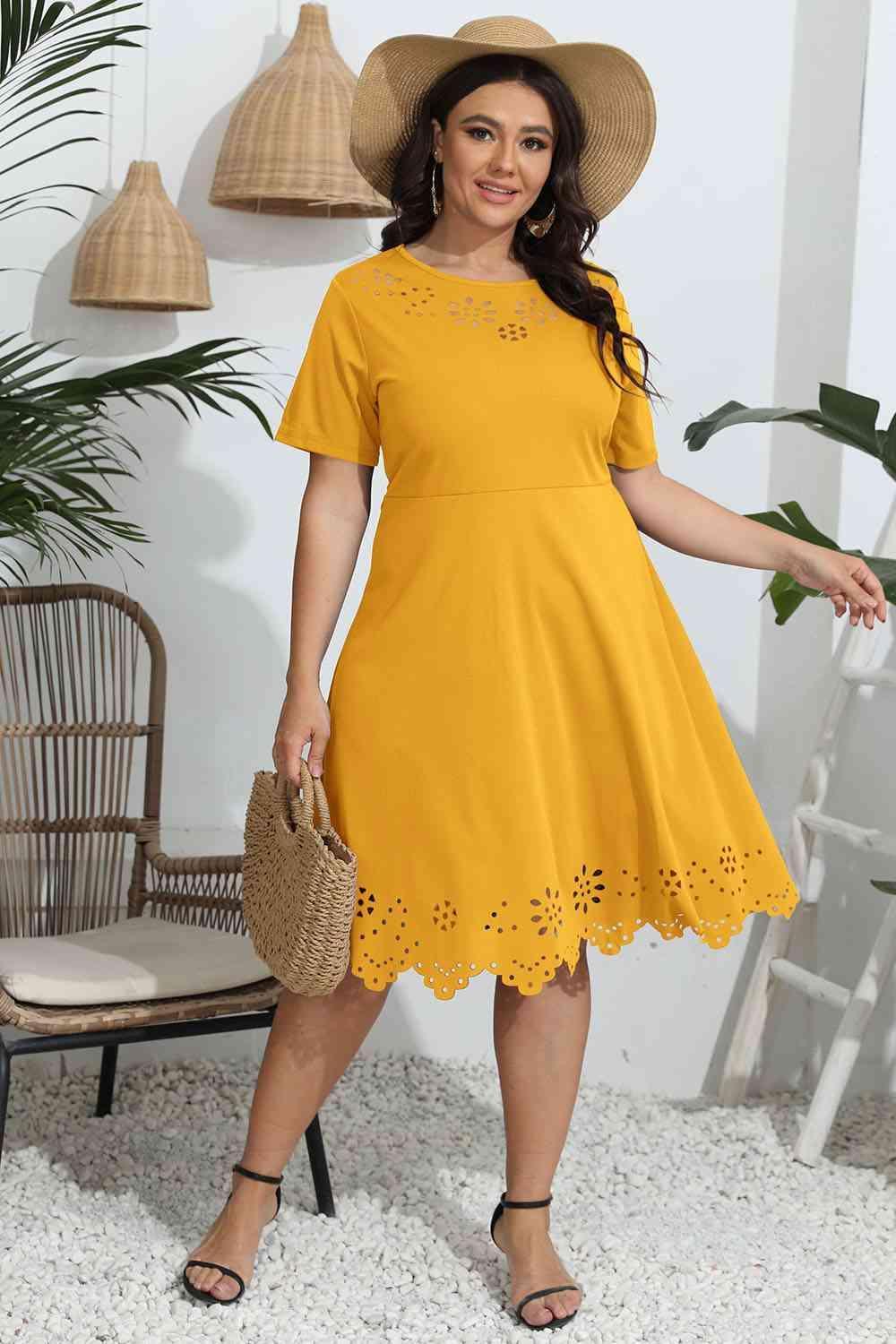 Openwork Accent Plus Size Short Sleeve Dress - MXSTUDIO.COM