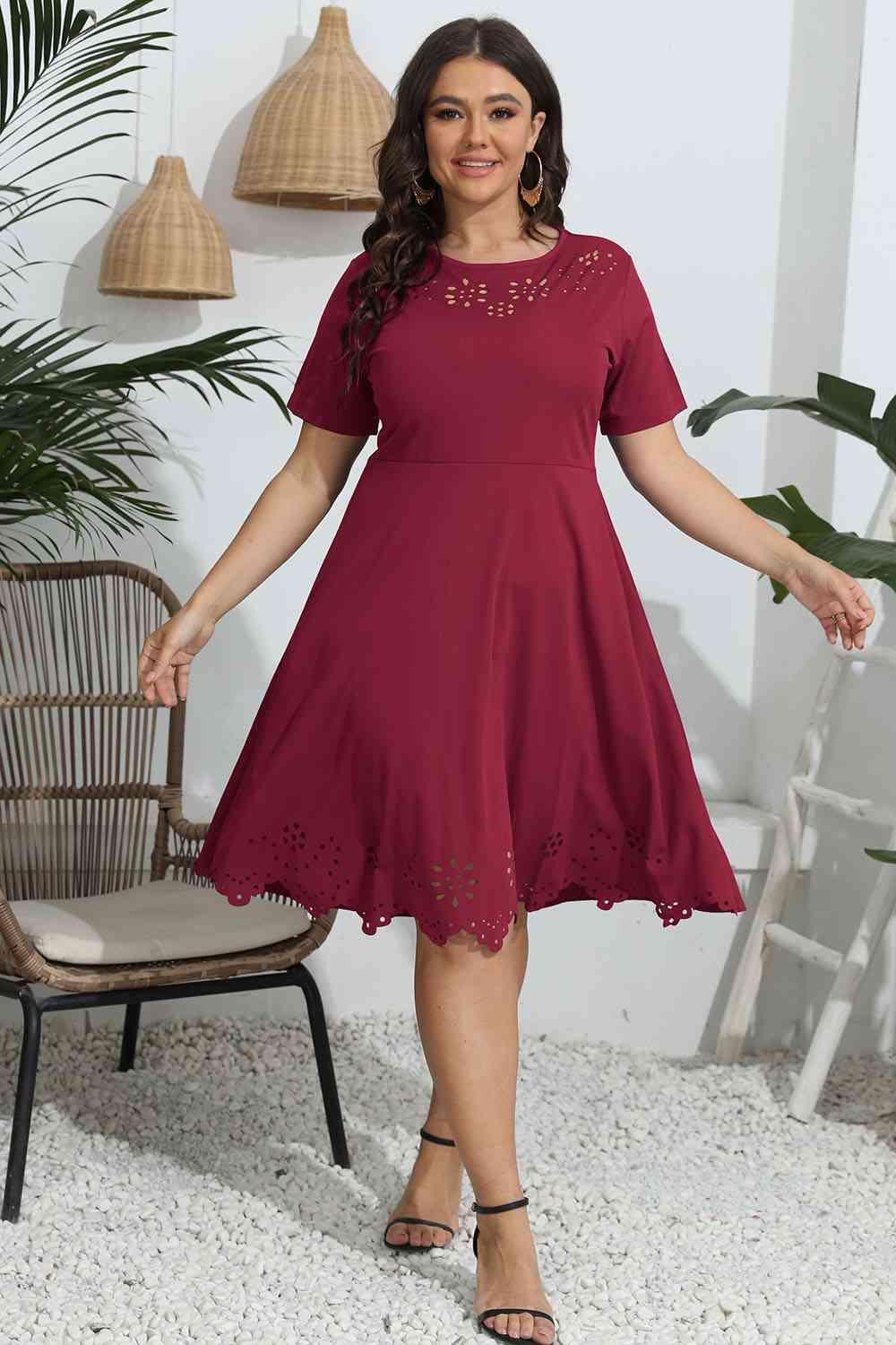 Openwork Accent Plus Size Short Sleeve Dress - MXSTUDIO.COM