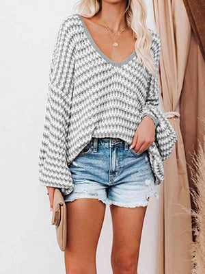 Optimal Comfort Striped Oversized V Neck Sweater-MXSTUDIO.COM