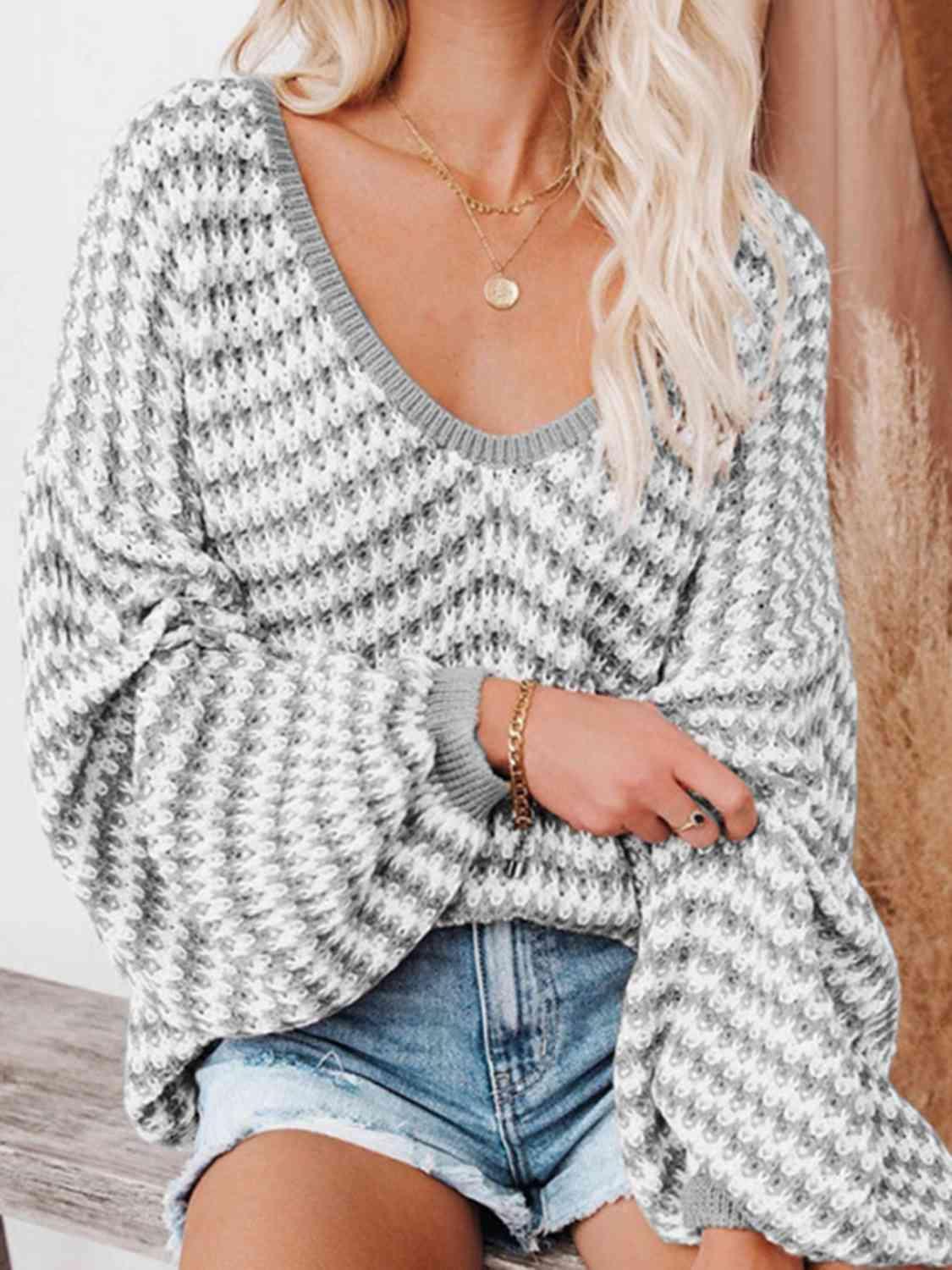 Optimal Comfort Striped Oversized V Neck Sweater-MXSTUDIO.COM