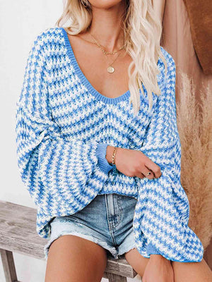 Optimal Comfort Striped Oversized V Neck Sweater-MXSTUDIO.COM