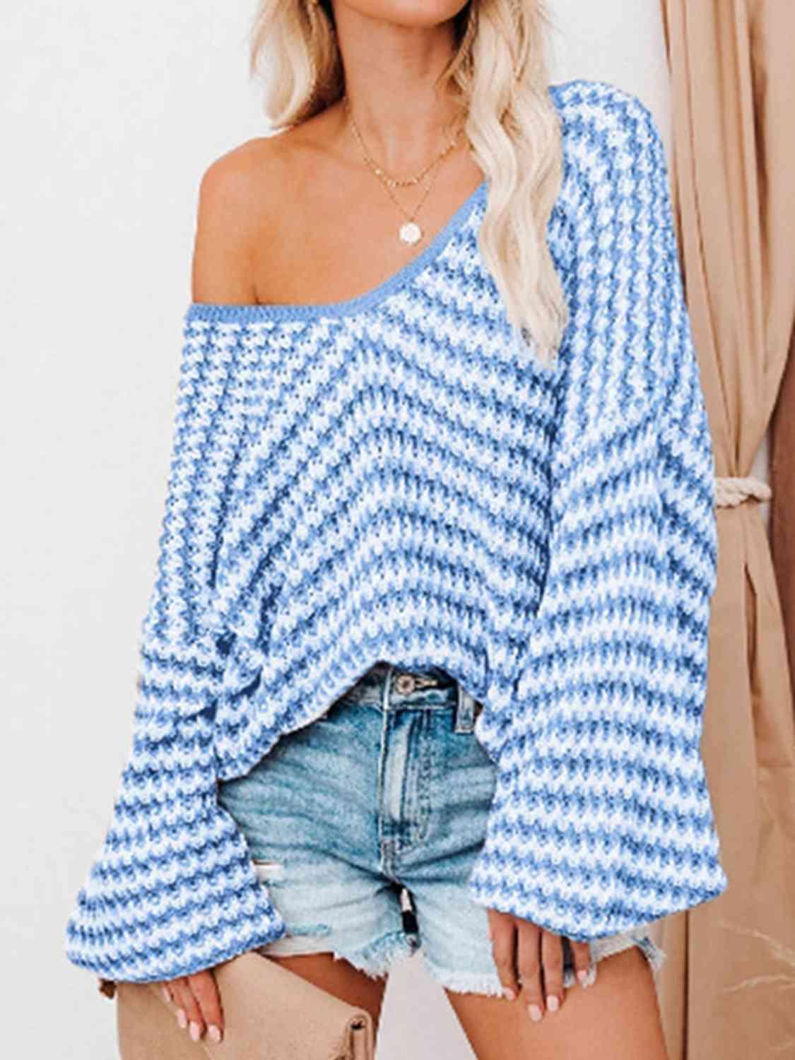 Optimal Comfort Striped Oversized V Neck Sweater-MXSTUDIO.COM