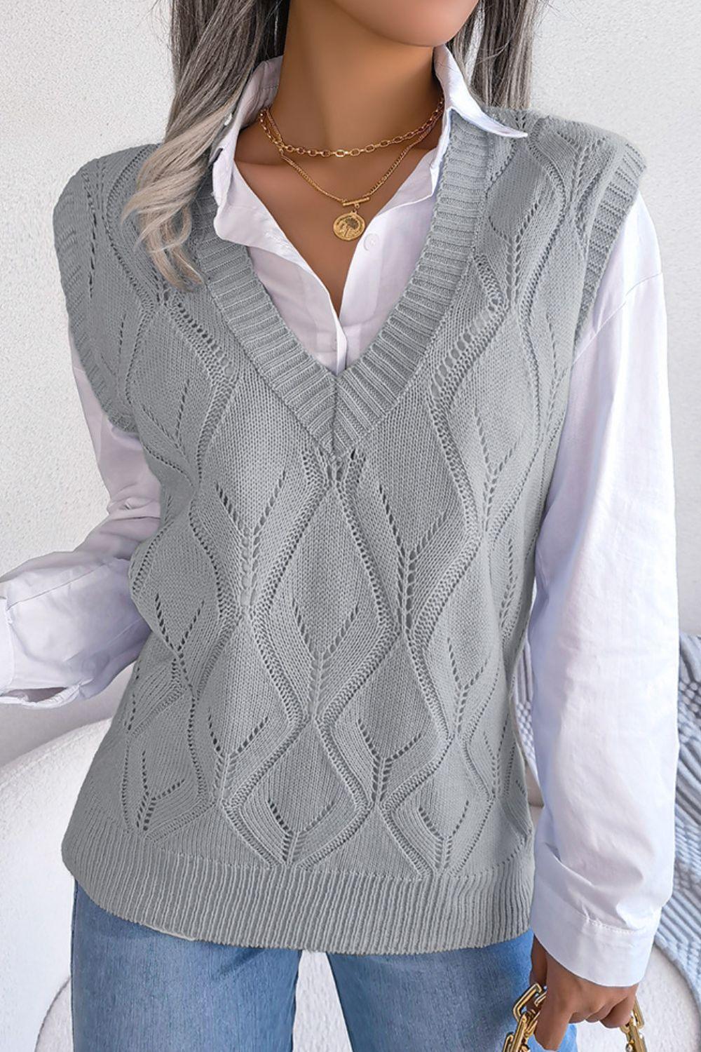 Optimistic Openwork Sweater Vest - MXSTUDIO.COM