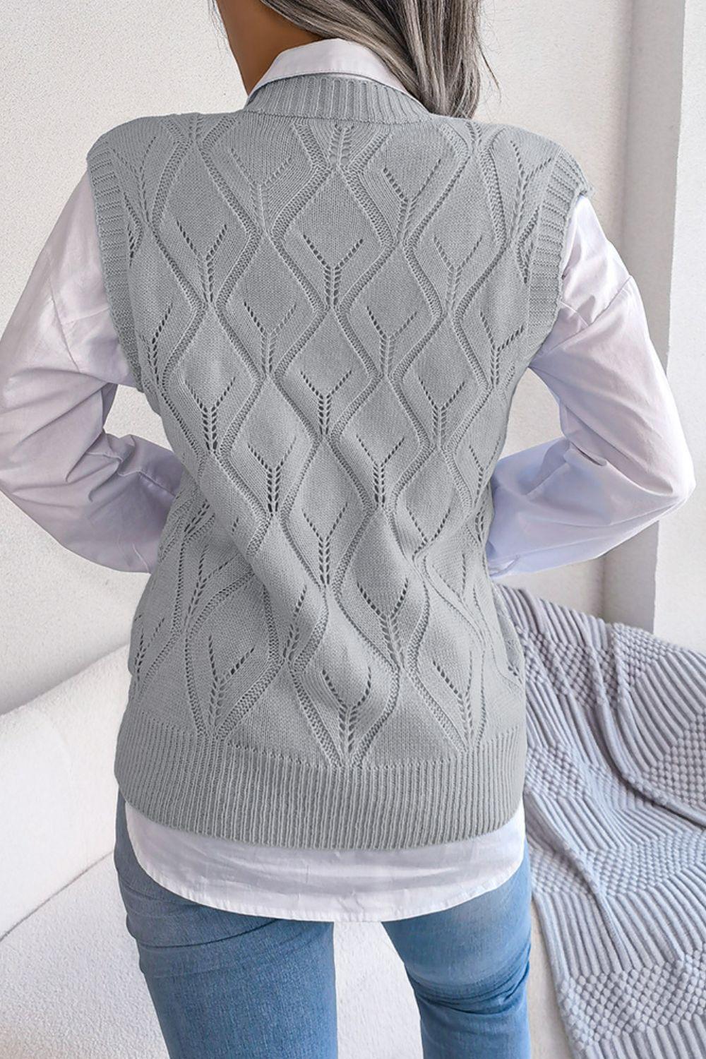 Optimistic Openwork Sweater Vest - MXSTUDIO.COM