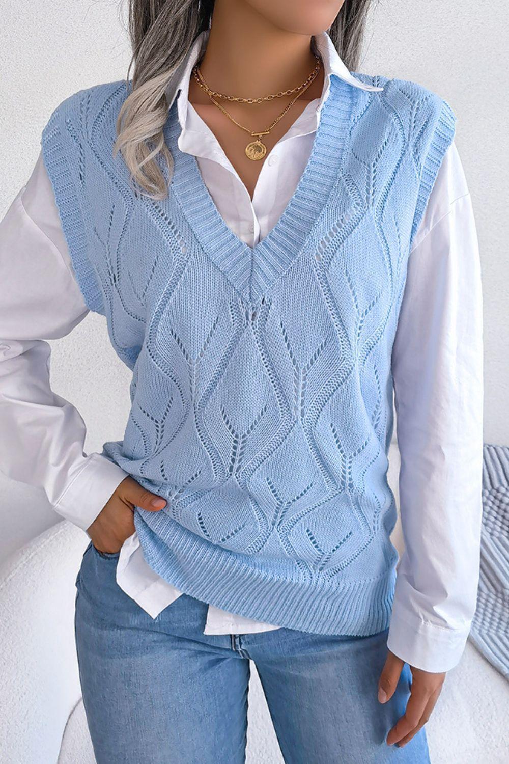 Optimistic Openwork Sweater Vest - MXSTUDIO.COM