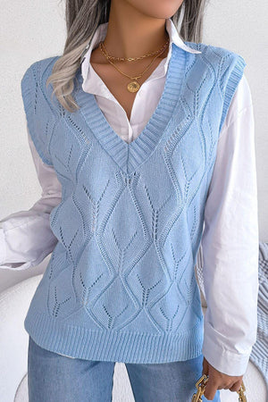 Optimistic Openwork Sweater Vest - MXSTUDIO.COM