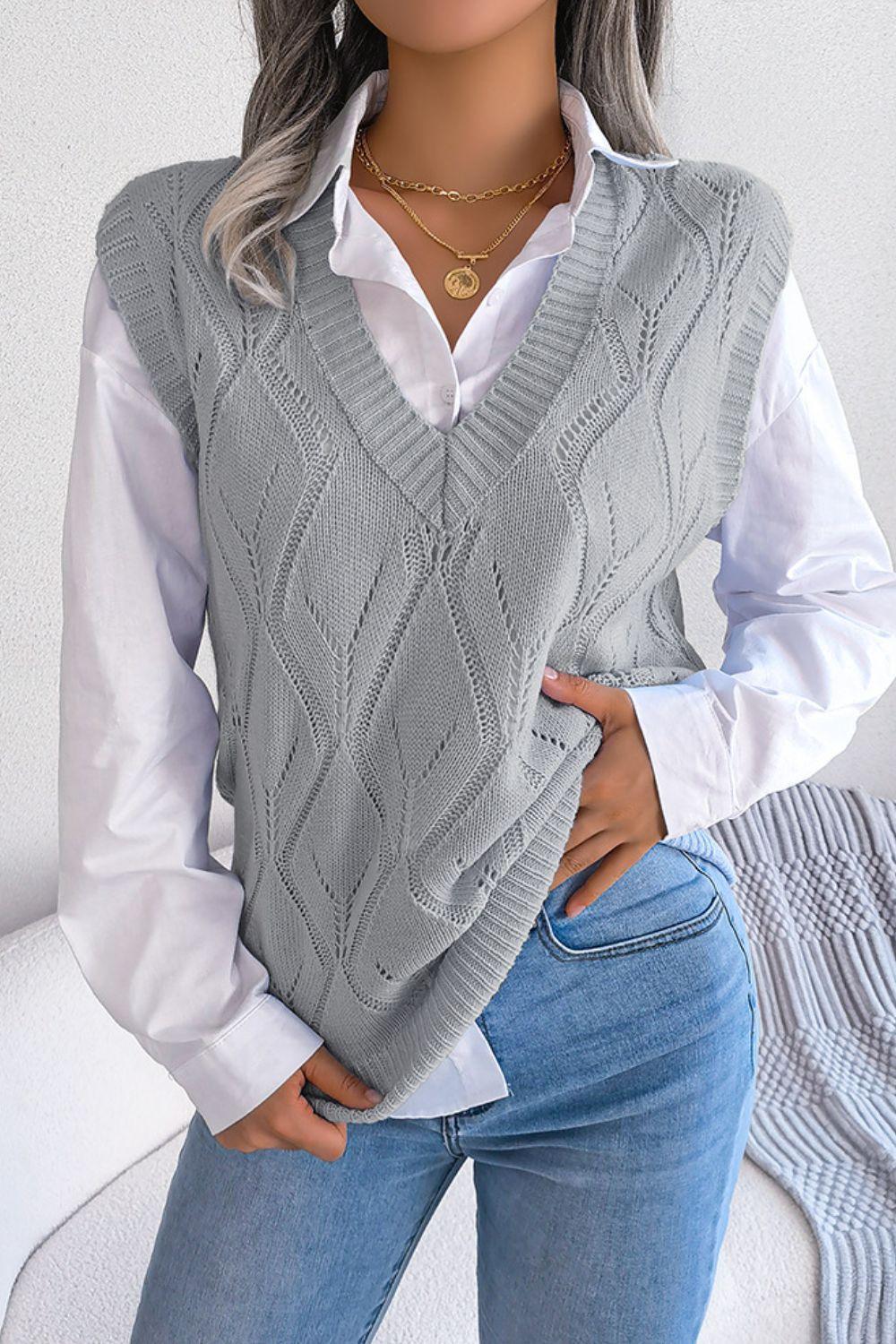 Optimistic Openwork Sweater Vest - MXSTUDIO.COM