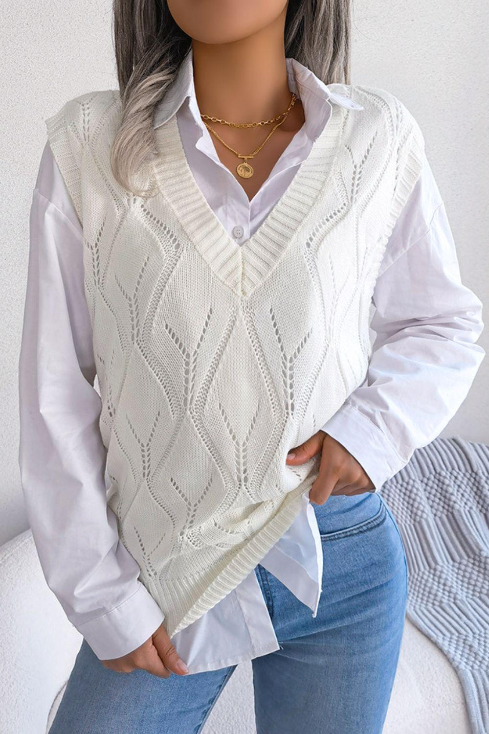 Optimistic Openwork Sweater Vest - MXSTUDIO.COM