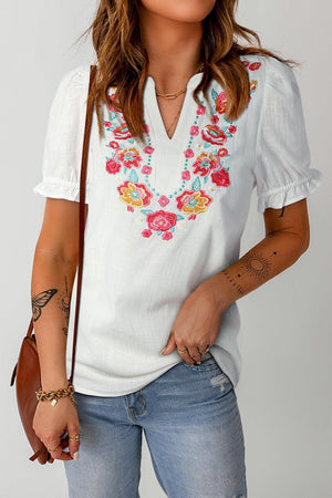 Optimistic Short Sleeve Floral Embroidered Top - MXSTUDIO.COM