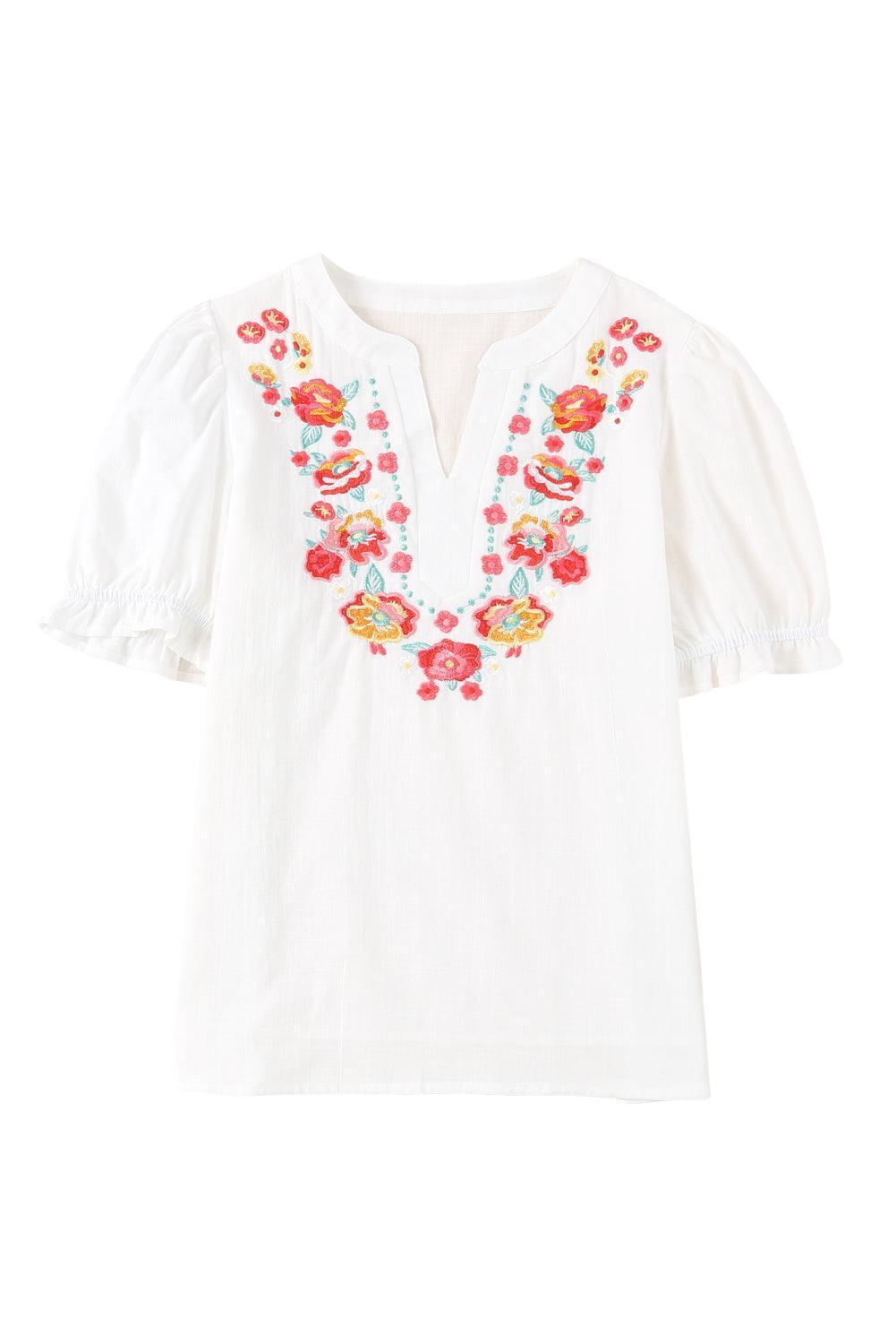 Optimistic Short Sleeve Floral Embroidered Top - MXSTUDIO.COM