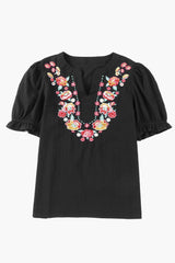 Optimistic Short Sleeve Floral Embroidered Top - MXSTUDIO.COM