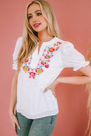 Optimistic Short Sleeve Floral Embroidered Top - MXSTUDIO.COM