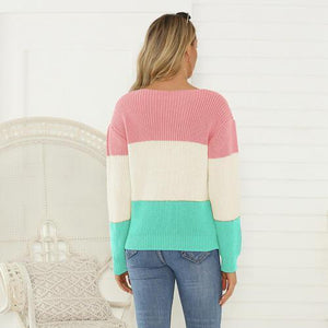 Optimistic Warmth V-Neck Color Block Sweater-MXSTUDIO.COM