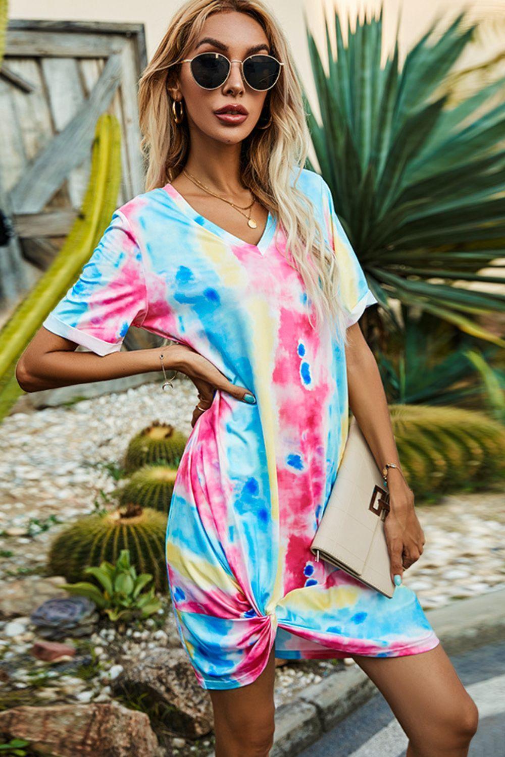 Out And About Twisted Tie Dye Tee Shirt Dress - MXSTUDIO.COM