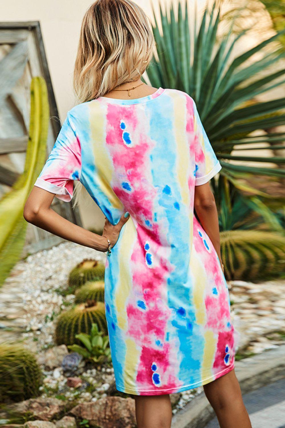 Out And About Twisted Tie Dye Tee Shirt Dress - MXSTUDIO.COM