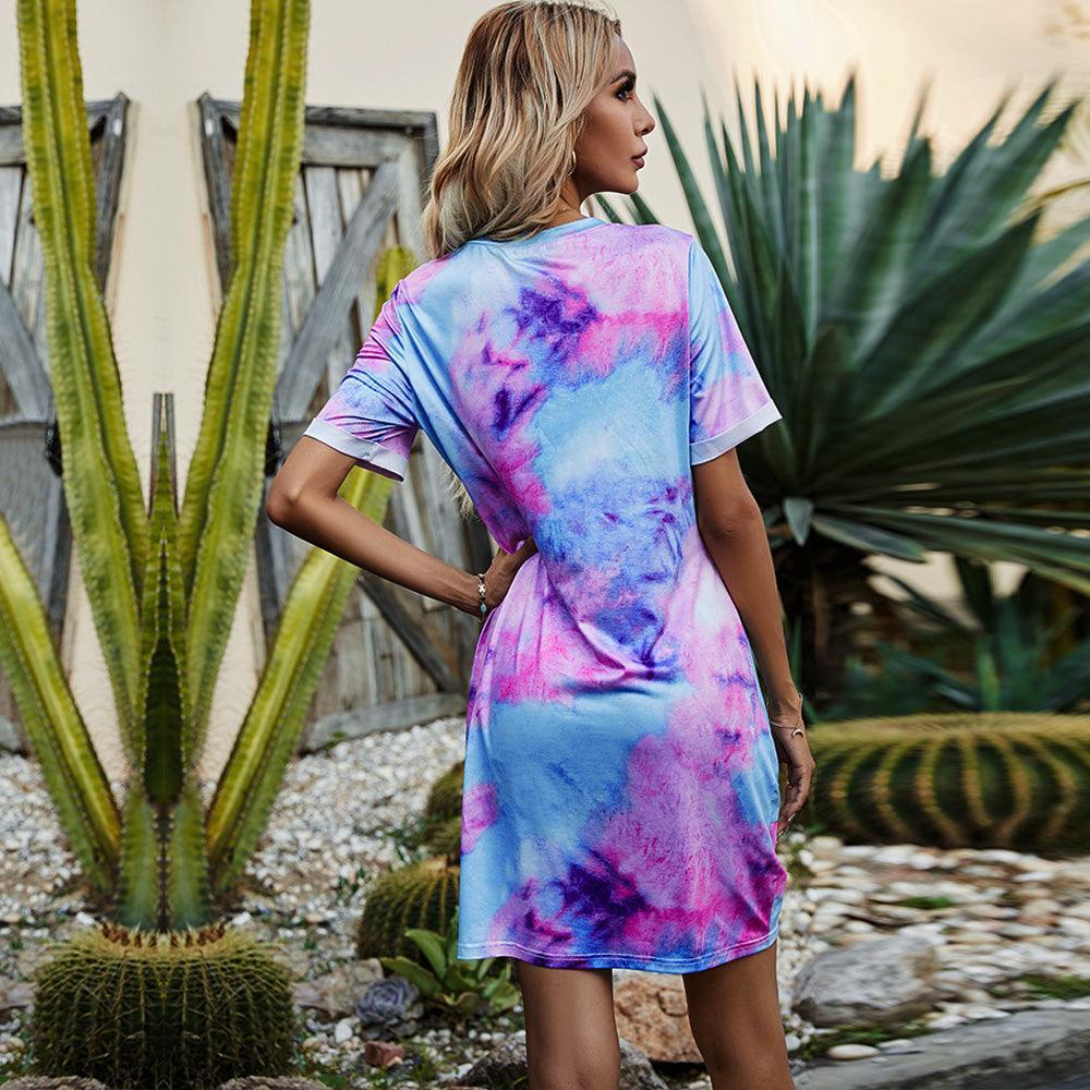 Out And About Twisted Tie Dye Tee Shirt Dress - MXSTUDIO.COM