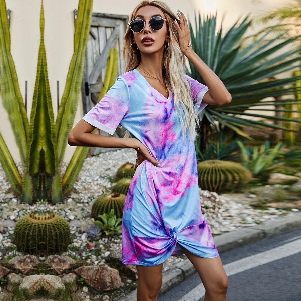 Out And About Twisted Tie Dye Tee Shirt Dress - MXSTUDIO.COM