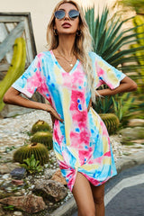 Out And About Twisted Tie Dye Tee Shirt Dress - MXSTUDIO.COM