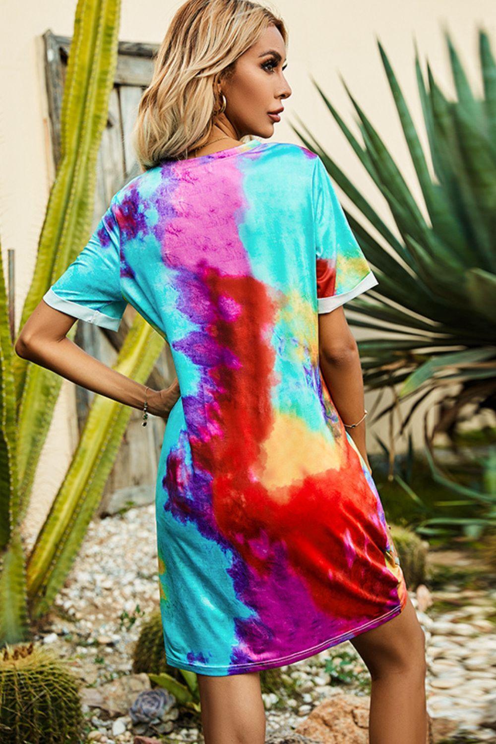 Out And About Twisted Tie Dye Tee Shirt Dress - MXSTUDIO.COM