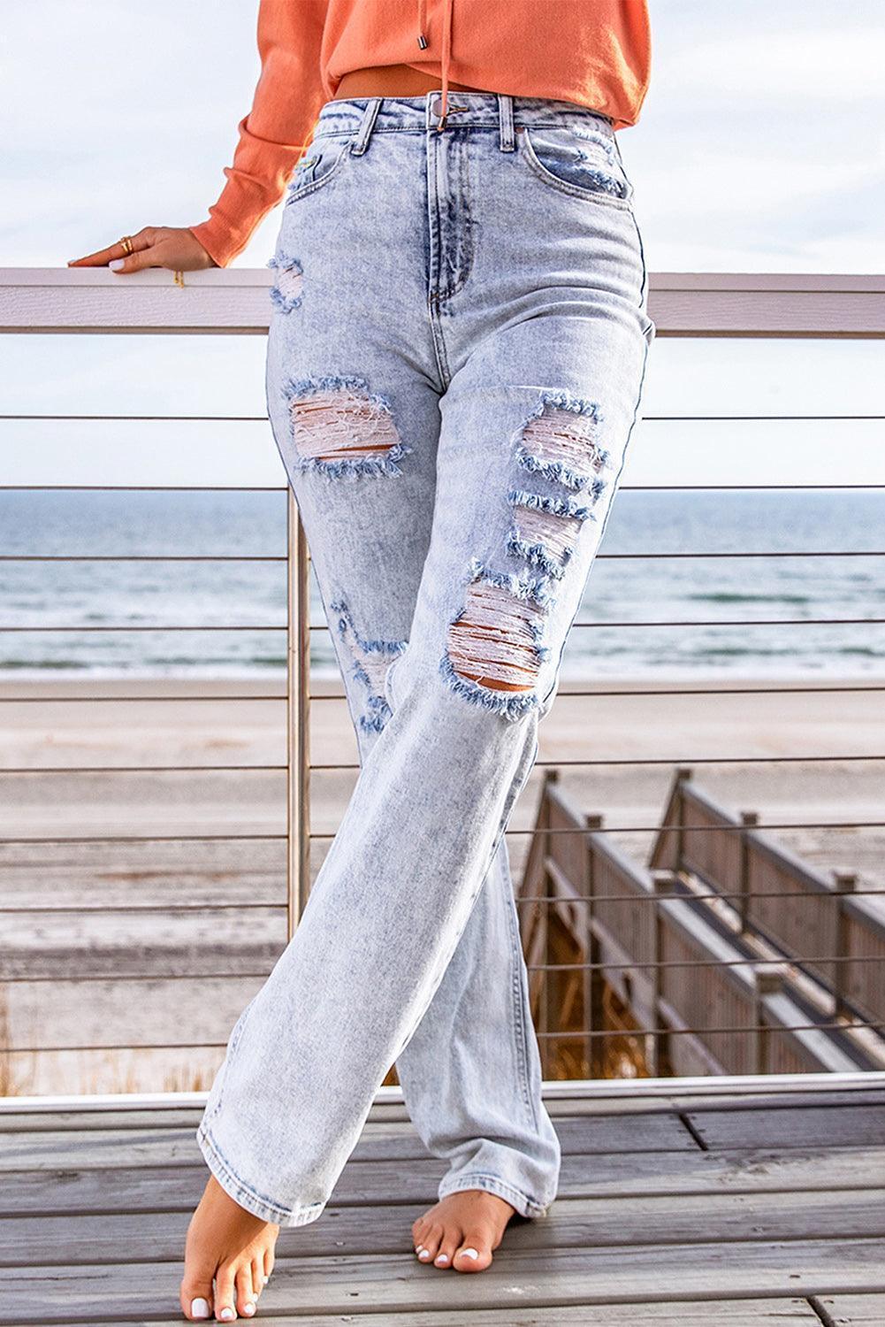 Out and About Distressed High Waist Jeans - MXSTUDIO.COM