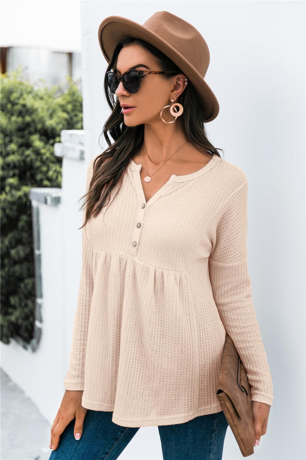 Out of the Ordinary Knit Babydoll Long Sleeve Top - MXSTUDIO.COM