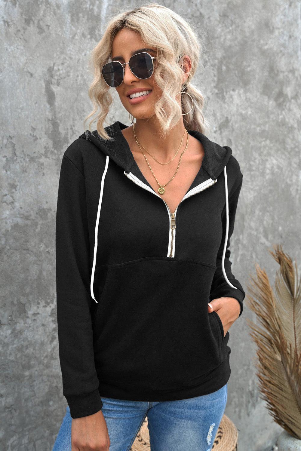 Outdoor Ready Kangaroo Pockets Half Zip Hoodie - MXSTUDIO.COM