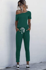 Outdoorsy Drawstring Waist Short Sleeve Jumpsuit - MXSTUDIO.COM