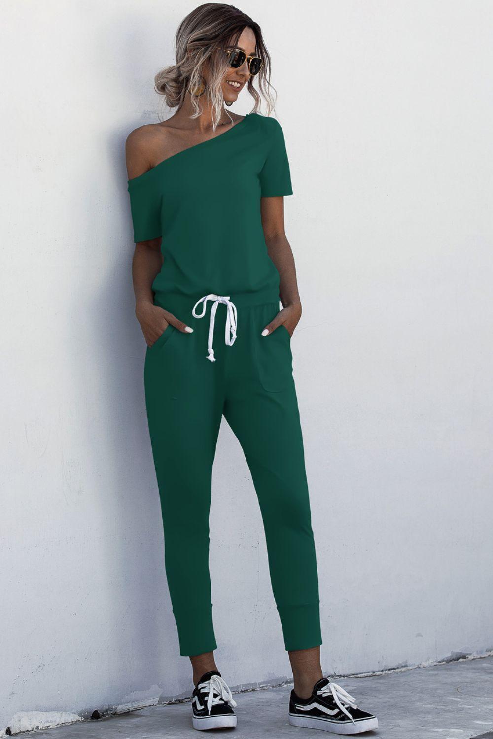 Outdoorsy Drawstring Waist Short Sleeve Jumpsuit - MXSTUDIO.COM