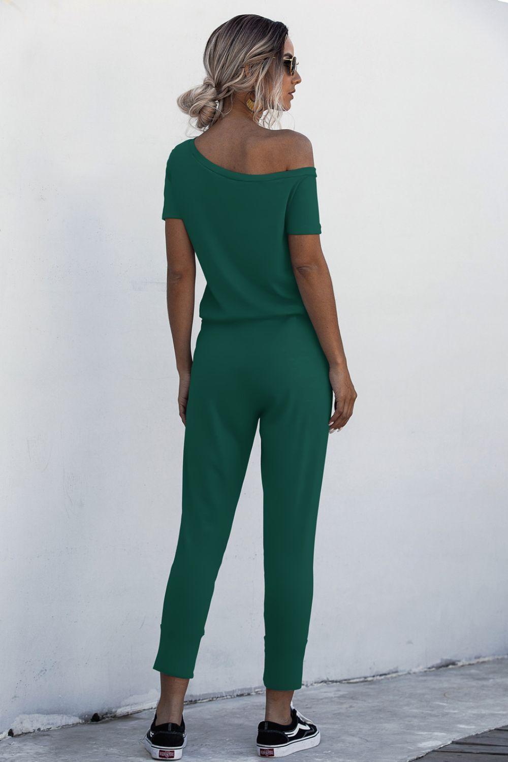 Outdoorsy Drawstring Waist Short Sleeve Jumpsuit - MXSTUDIO.COM