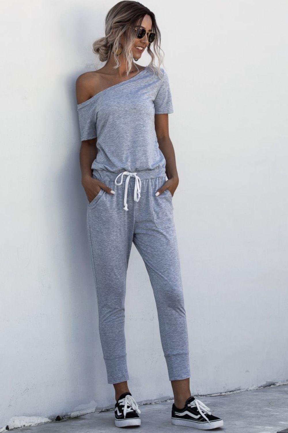 Outdoorsy Drawstring Waist Short Sleeve Jumpsuit - MXSTUDIO.COM