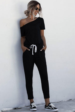 Outdoorsy Drawstring Waist Short Sleeve Jumpsuit - MXSTUDIO.COM