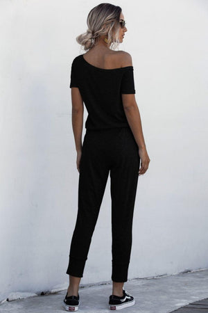 Outdoorsy Drawstring Waist Short Sleeve Jumpsuit - MXSTUDIO.COM