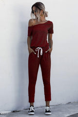 Outdoorsy Drawstring Waist Short Sleeve Jumpsuit - MXSTUDIO.COM