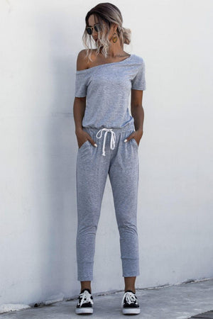 Outdoorsy Drawstring Waist Short Sleeve Jumpsuit - MXSTUDIO.COM