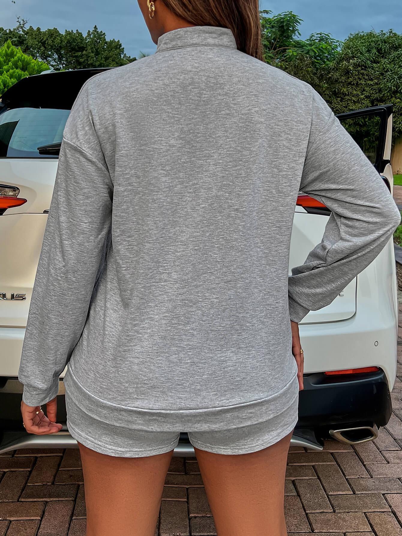 Outdoorsy Notched Sweatshirt and Shorts Set - MXSTUDIO.COM