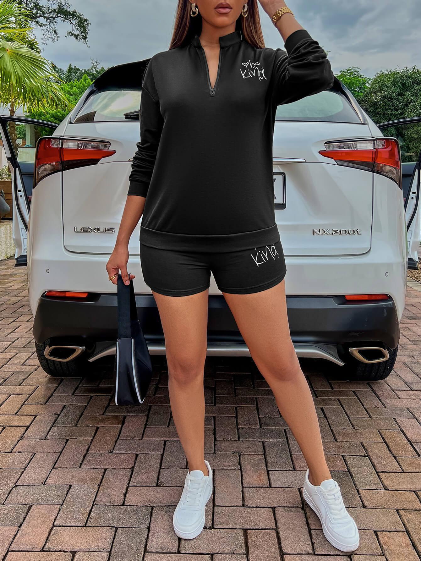 Outdoorsy Notched Sweatshirt and Shorts Set - MXSTUDIO.COM