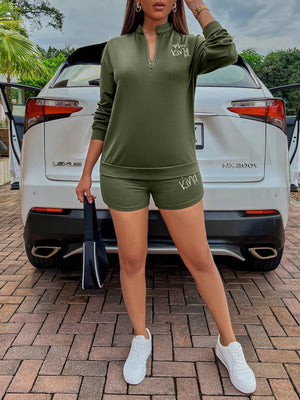 Outdoorsy Notched Sweatshirt and Shorts Set - MXSTUDIO.COM