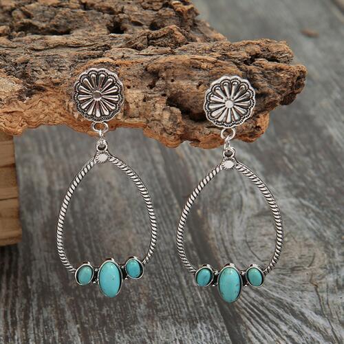 Outfit Enhancing Artificial Turquoise Teardrop Earrings-MXSTUDIO.COM