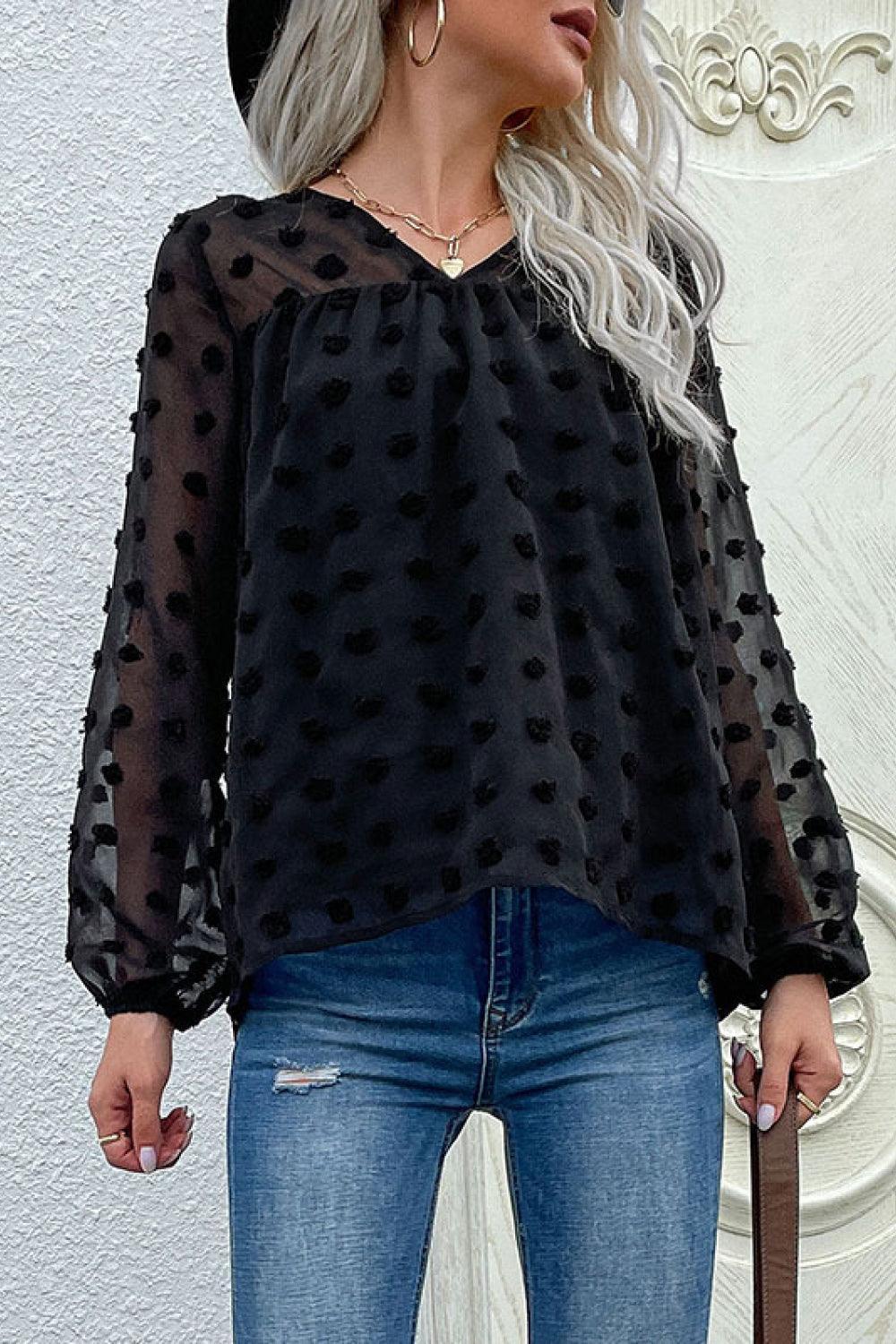 Outfit of the Day Black Swiss Dot Blouse - MXSTUDIO.COM