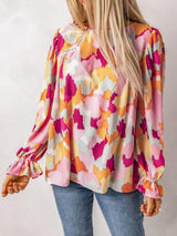 Outgoing Printed Flounce Sleeve Blouse - MXSTUDIO.COM