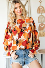 Outgoing Printed Flounce Sleeve Blouse - MXSTUDIO.COM