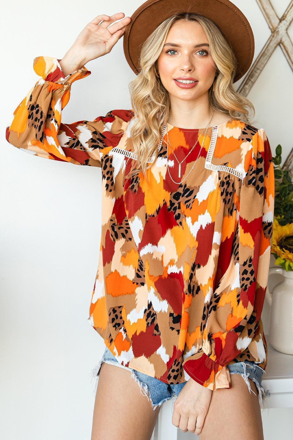 Outgoing Printed Flounce Sleeve Blouse - MXSTUDIO.COM