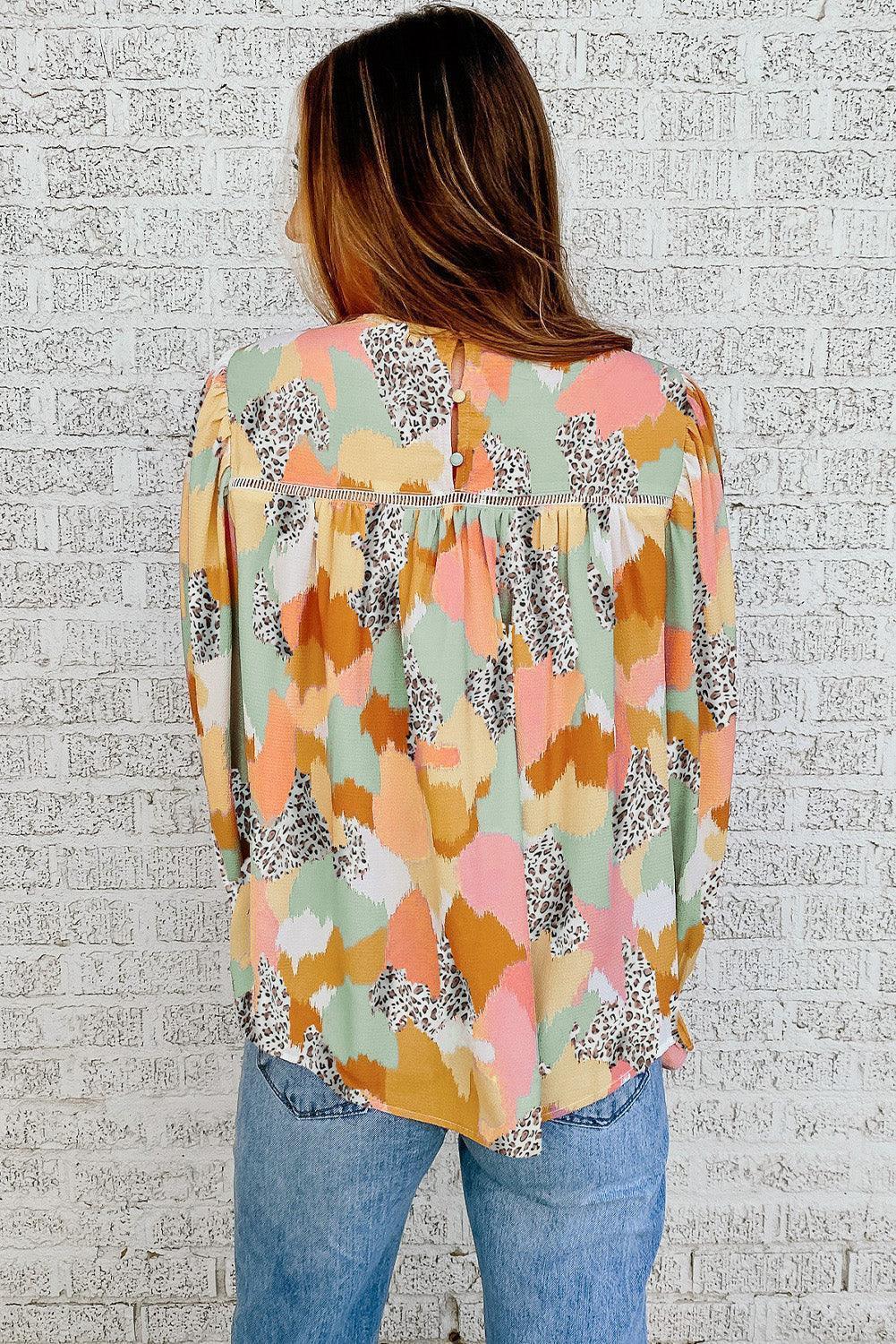 Outgoing Printed Flounce Sleeve Blouse - MXSTUDIO.COM