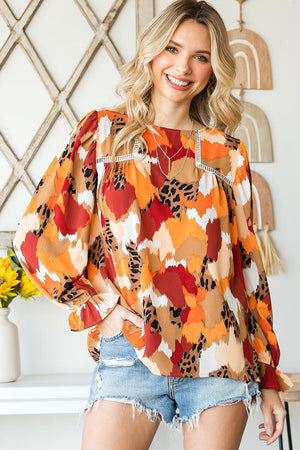 Outgoing Printed Flounce Sleeve Blouse - MXSTUDIO.COM