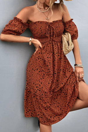 Outstanding Beauty Floral Off Shoulder Midi Dress - MXSTUDIO.COM