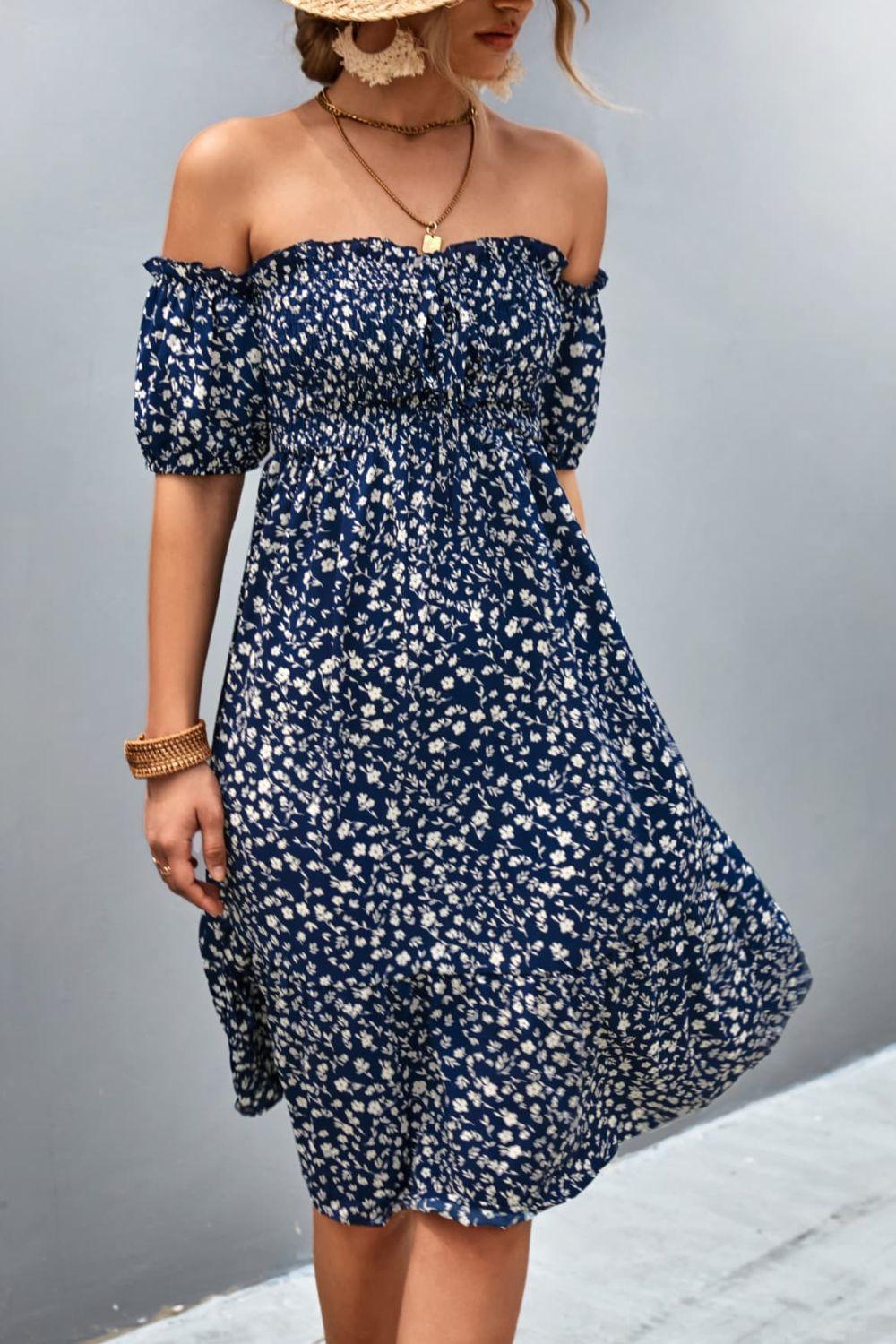 Outstanding Beauty Floral Off Shoulder Midi Dress - MXSTUDIO.COM