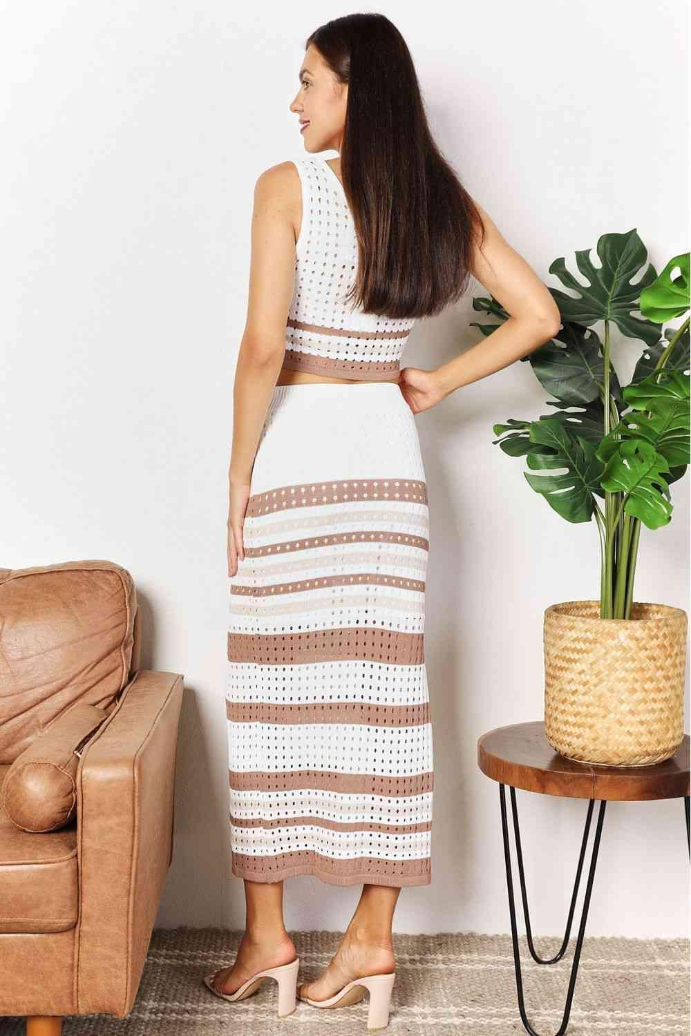 Outstanding Striped Cropped Tank Top And Skirt Set - MXSTUDIO.COM