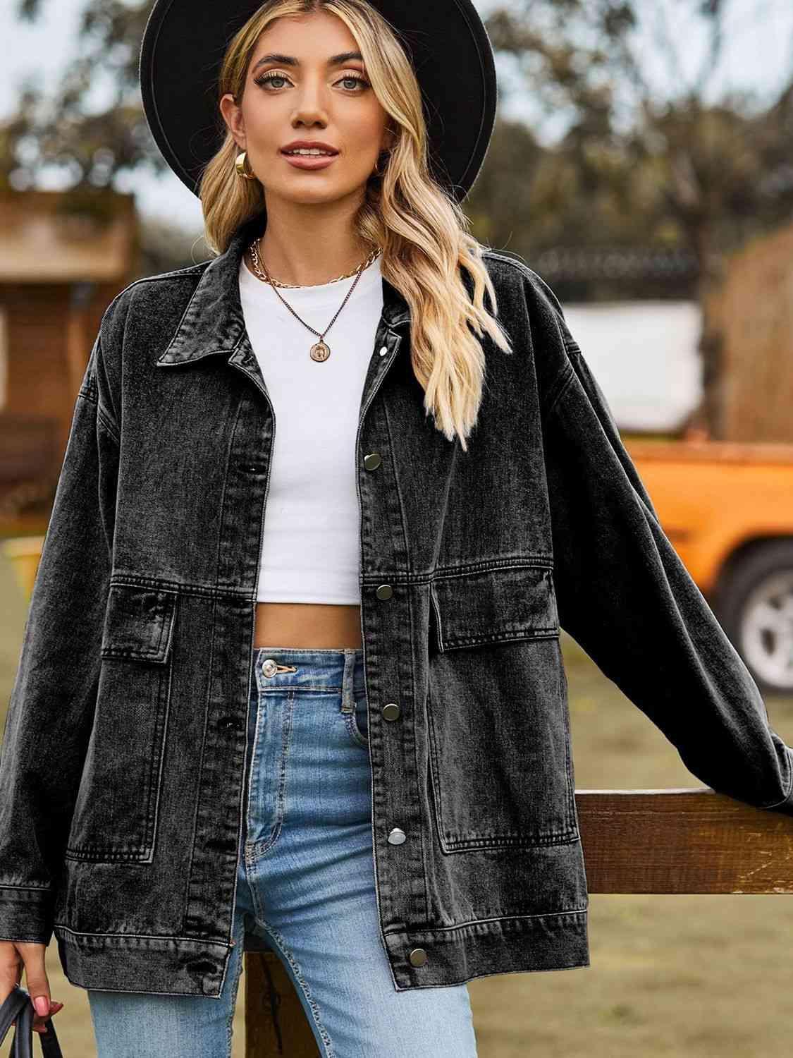 Dropped Shoulder Oversized Denim Jacket - MXSTUDIO.COM