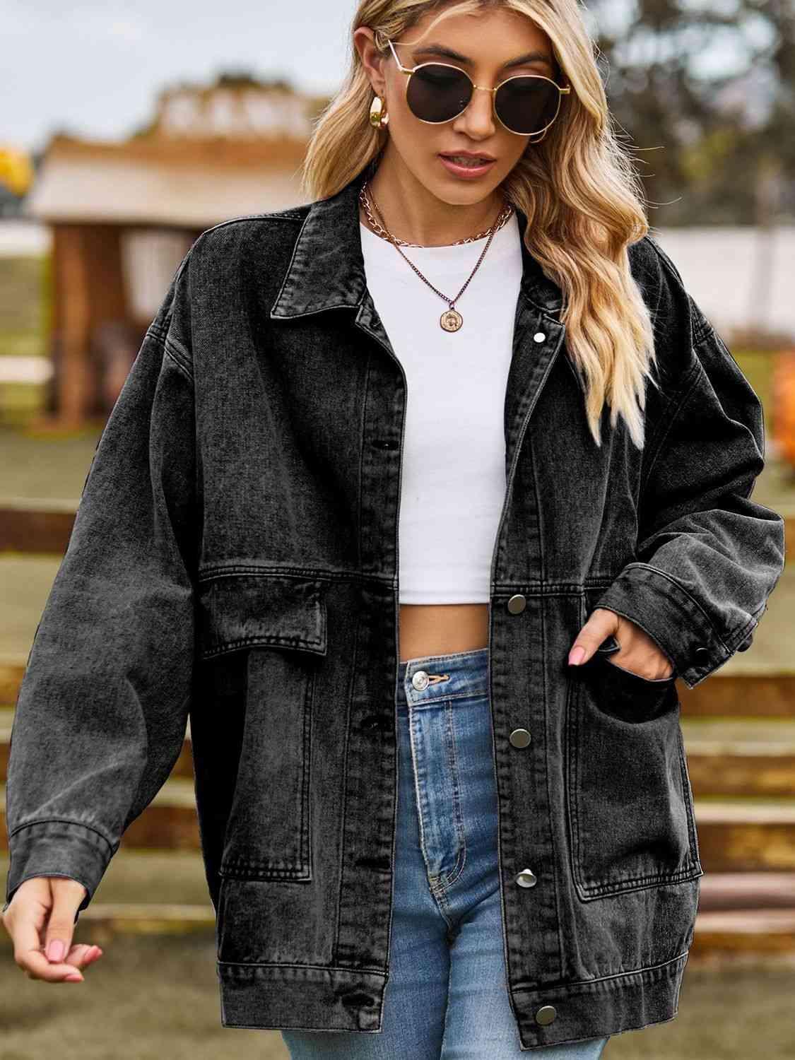 Dropped Shoulder Oversized Denim Jacket - MXSTUDIO.COM